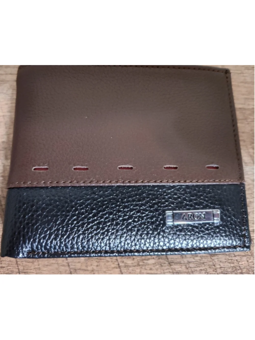 ARON Men's Black and Brown Bifold Wallet